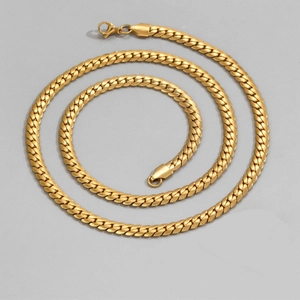Men's fashion gold stainless steel Cuban link flat chain necklace with lobster clasp