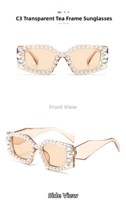 Vues détaillées de lunettes de soleil thé avec perles et strass sur le cadre