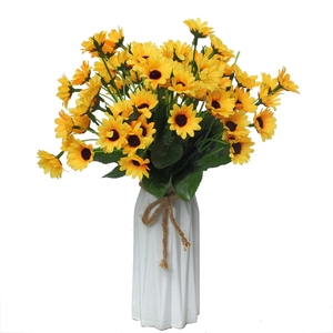 Artificial Sunflower Satin Flowers With Plastic Vase For Desktop Home Decor Potted Fake Yellow Plant Ornament