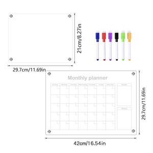 Magnetic clear acrylic monthly planner and blank board with 6 colored dry erase markers