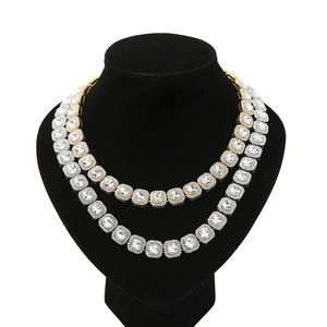 Hip hop square crystal tennis necklace in gold and silver finish for men