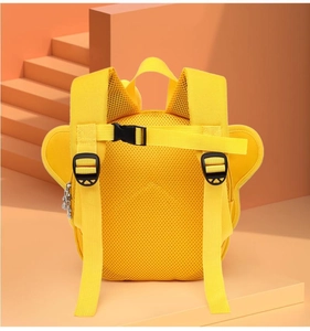 Detail of toddler backpack featuring breathable honeycomb mesh back and adjustable chest strap