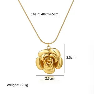 Halskette aus Titanstahl mit 18k Goldrosen-Anhänger und verstellbarer Kette von 40cm+5cm Länge