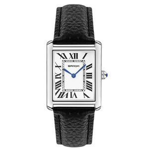Women Rectangular Quartz Watch Vintage Roman Numerals Blue Hands Water Resistant Leather Strap Fashion Elegant Wristwatch