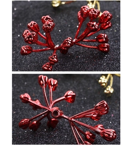 Detail of red metallic berries for Christmas wreaths with macro view of bottom holes