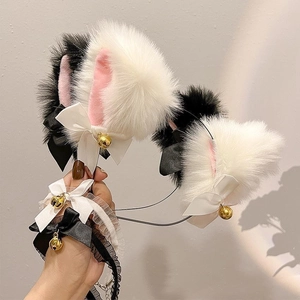 Serre-tête oreilles de chat mignon avec clochettes et rubans pour cosplay de soubrette chic