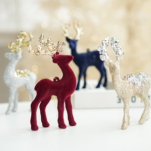 Christmas Reindeer Ornaments Flocked Velvet And Glitter Sequin Xmas Tree Hanging Reindeer Figurine Festive Home Decor