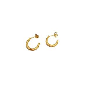 18K gold-plated bamboo texture C-shaped hoop earrings with minimalist vintage French style