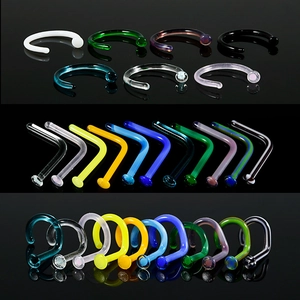 Colorful glass and acrylic nose rings set featuring C-shape, L-shape, and U-shape designs