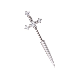 Mikro-Zirkonia Schwert Kreuz Ohrstecker mit Schraubverschluss aus Silber-Edelstahl
