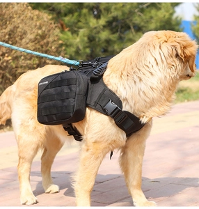 Tactical nylon dog vest with detachable side pouch for large dog hiking and training