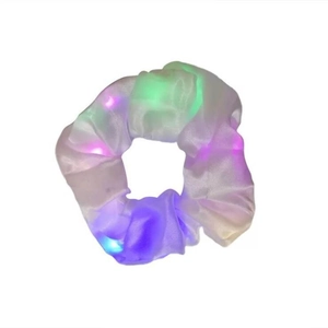 LED glowing satin hair scrunchie in light purple with multi-color lighting modes