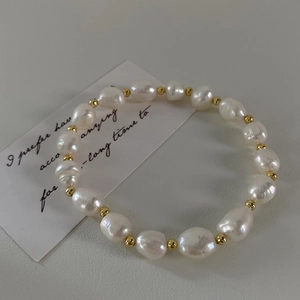 Freshwater Pearl Bracelet Irregular Cultured Freshwater Pearls With Gold Plated Beads Minimalist Elegant Jewelry For Women