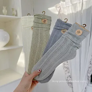 Chic cable knit slouch socks for women with lace trim and hollow breathable design