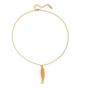 Golden koi fish pendant necklace in minimalist style for women on white background