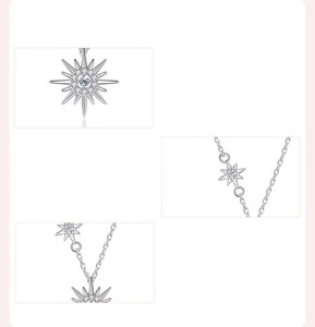 Detailed info of sun-shaped 925 sterling silver necklace with D VVS1 moissanite stones