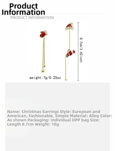 Tableau des tailles pour boucles d'oreilles asymétriques Père Noël avec chaînes dorées