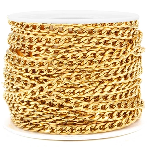 Bulk spool of vacuum-plated gold stainless steel Cuban link chain for DIY jewelry