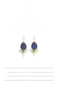 Detail view of baroque drop earrings with lapis lazuli and pearls in S925 silver gold plating