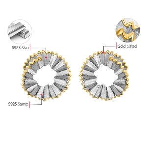 Macro detail of S925 sterling silver pencil shaving earrings with 18K gold plated finish