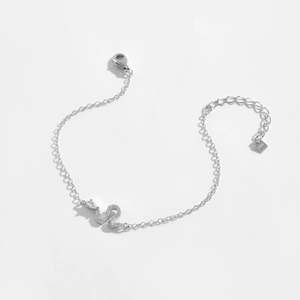 S925 sterling silver snake pendant chain bracelet with sparkling zircon stones