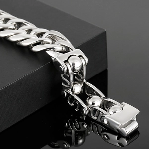 Poliertes silbernes Punk-Kugelarmband für Herren aus hochwertigem Titanstahlgefertigt