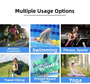 Microfiber cooling towel used for fitness, swimming, hiking, and beach summer activities