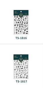 Detailed view of Halloween 5D nail stickers featuring black pumpkins and bats patterns