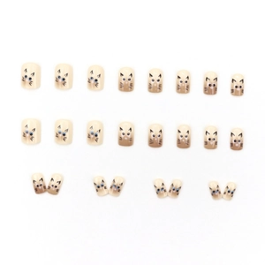 Siam cat themed press-on nails with brown gradient finish and 24 pieces set