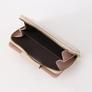 Women's pink stone texture long wallet with multi-card slots and secure zip closure