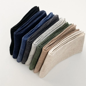 Men's vertical ribbed cotton crew socks in eight solid classic colors for business