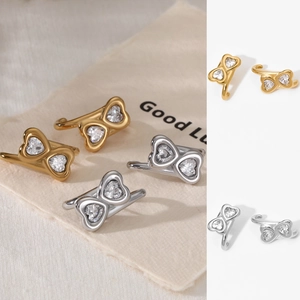 Double Heart Stainless Steel Earrings With Heart Shaped Clear Zircon PVD Plated Jewelry For Women