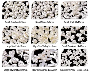 Assorted cream pearl resin charms set featuring flower, shell, and bow shapes in 9 styles