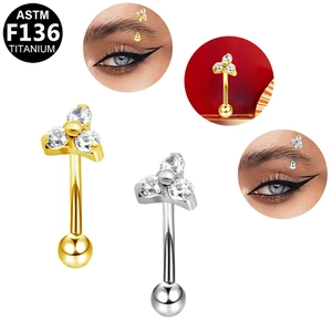 G23 titanium eyebrow piercing jewelry with zircon cluster and model wearing effect