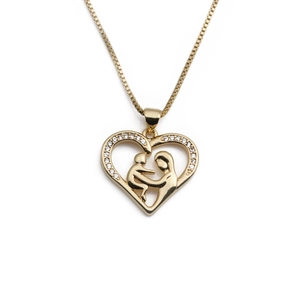 Collier cœur doré avec pendentif mère et enfant serti de pierres de zircone