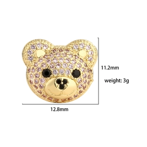 Detail showing 12.8mm x 11.2mm pink crystal bear stud earring with dimensions shown