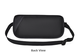 Detailed back view of the hidden RFID money belt showing the breathable black mesh padding