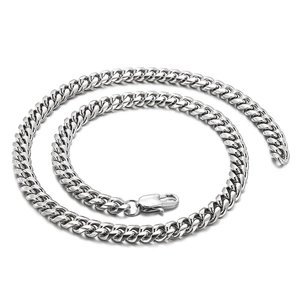 Minimalist silver titanium steel Cuban chain necklace for men and women with lobster clasp