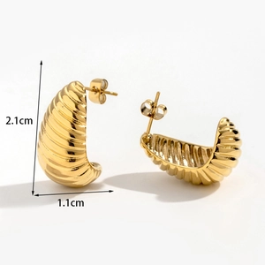 Elegant gold-tone stainless steel croissant hoop earrings with classic twisted design