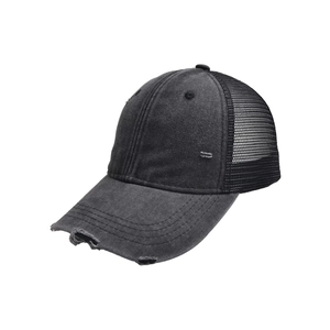 Gorra de béisbol gris carbón lavado vintage con borde desgastado y malla transpirable
