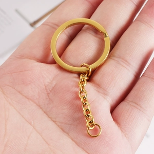 30mm golden stainless steel key ring with flat chain and hook for DIY accessories