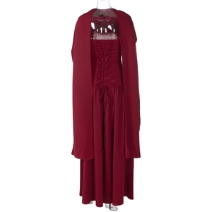 Detailed back view of burgundy evening dress featuring crisscross lace-up corset design