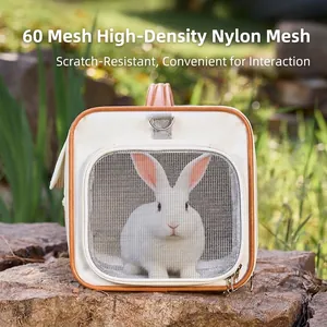Portable pet carrier bag for rabbits with high-density nylon mesh and breathable design