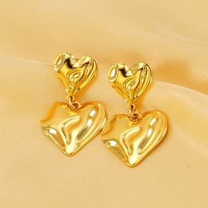 Boucles d'oreilles cœur double couche en acier inoxydable plaqué or 18K texture lave