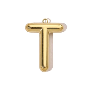 Pendentif lettre T en acier inoxydable doré poli avec finition miroir pour colliers