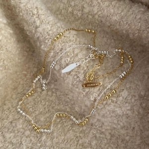 Minimalist 925 sterling silver beaded layering necklace in gold and silver finishes