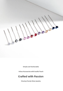 Detailed row of S925 sterling silver tassel earrings with vibrant multi-color zircon gems