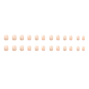 French style sheer pink press-on nails with silver glitter and navy blue dots 24pcs set