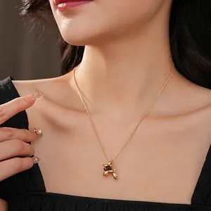 Balloon Dog Pendant Necklace Real Gold Plated Copper Tiger Eye Stone Minimalist Creative Jewelry For Women