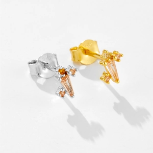 Elegant S925 sterling silver geometric stud earrings with orange zirconia in gold and silver